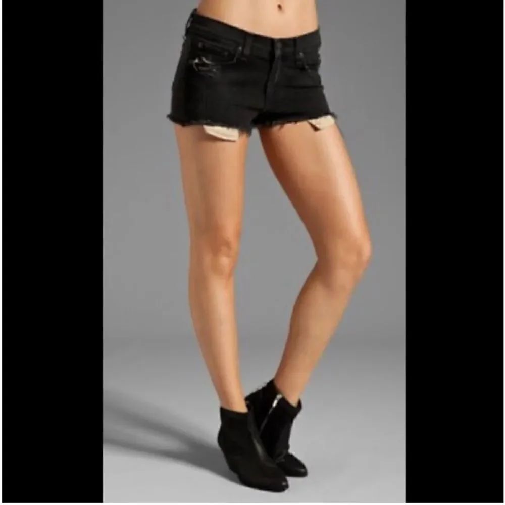 Rag & Bone Mila Distressed Rock Cutoffs in A Faded Black Raw Hem Women’s 29